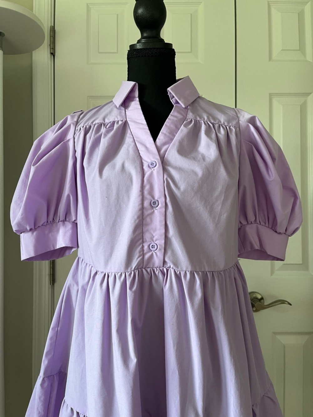 SHEIN Lavender Puff Sleeve Tiered Dress XS - Picture 2 of 5